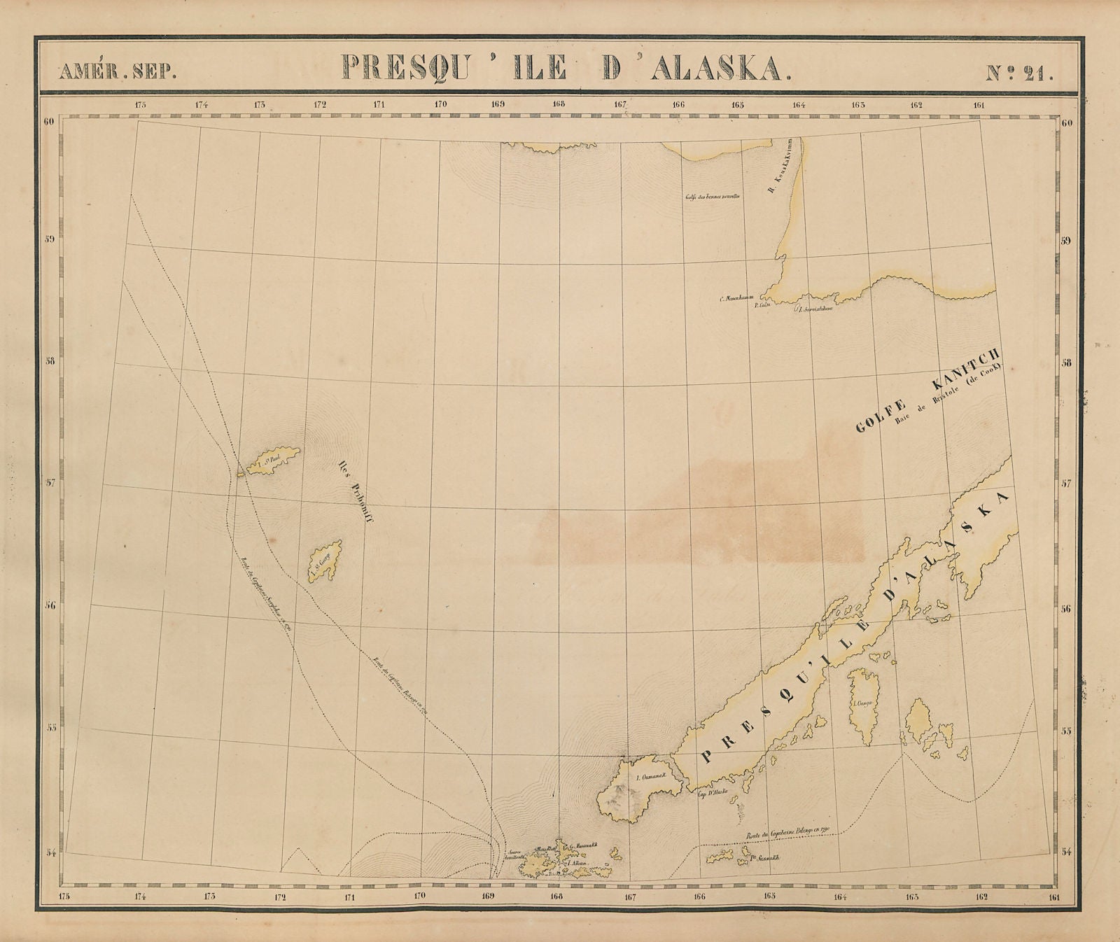 Amér. Sep. Presqu'ile d'Alaska Peninsula #21. Aleutian Arc VANDERMAELEN 1827 map
